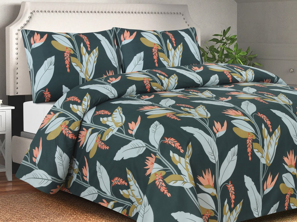 Moss Green Printed Bed Sheet Set – King Size