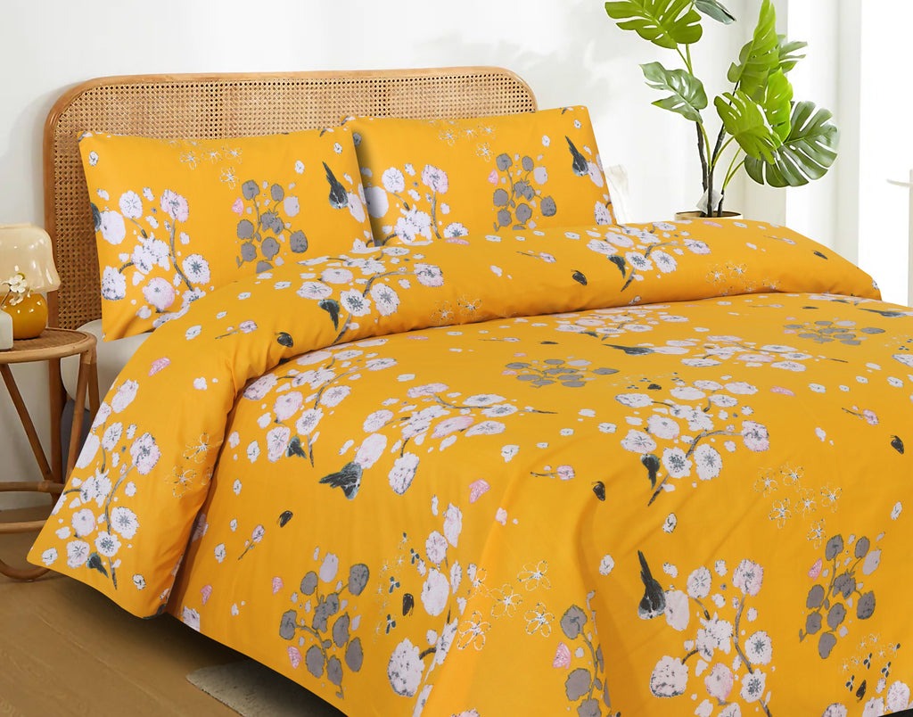 Golden Flora Printed Bed Sheet Set – King Size