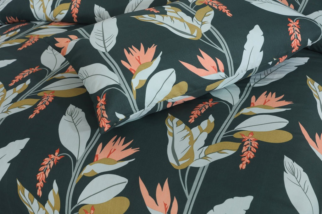 Moss Green Printed Bed Sheet Set – King Size