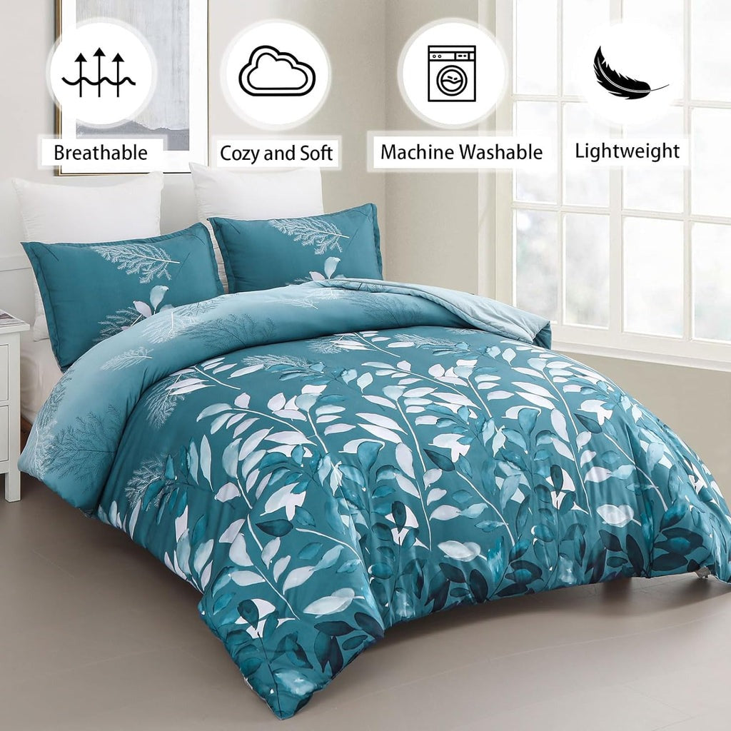 Fresh Teal Printed Bed Sheet Set – King Size