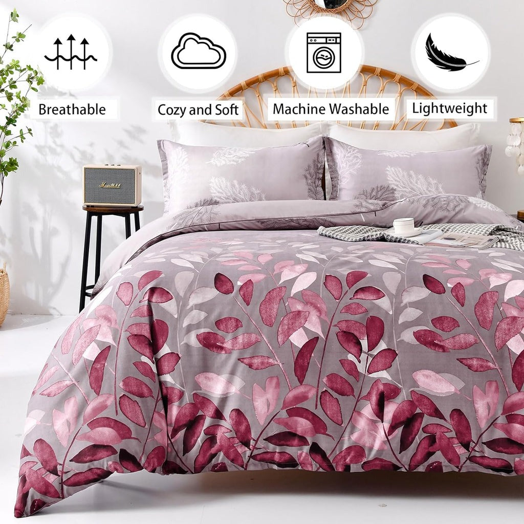 Coral Leaves Printed Bed Sheet Set – King Size