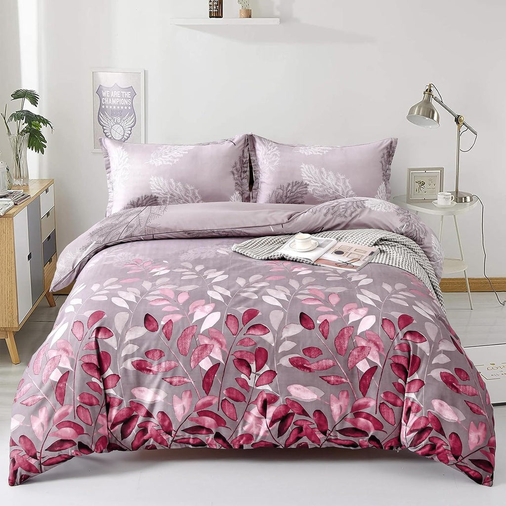 Coral Leaves Printed Bed Sheet Set – King Size