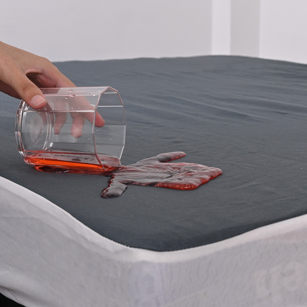 Terry Cotton Waterproof Mattress Protector In Grey Color With Elastic Fitting