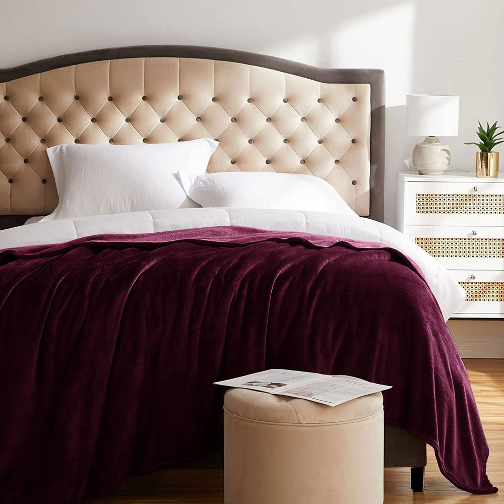 Flannel Moonlight Burgundy Winter Blanket - Soft Mink Fleece Throw