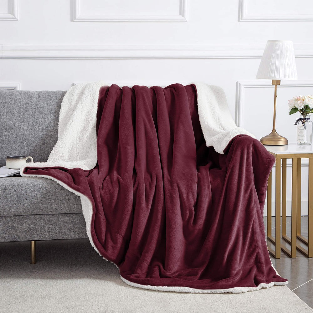Ultra Soft Reversible Sherpa Throw Blanket – Burgundy | Luxurious Comfort for Every Home