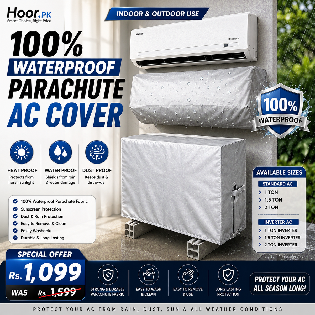 100% Waterproof Parachute Indoor + Outdoor Ac Cover