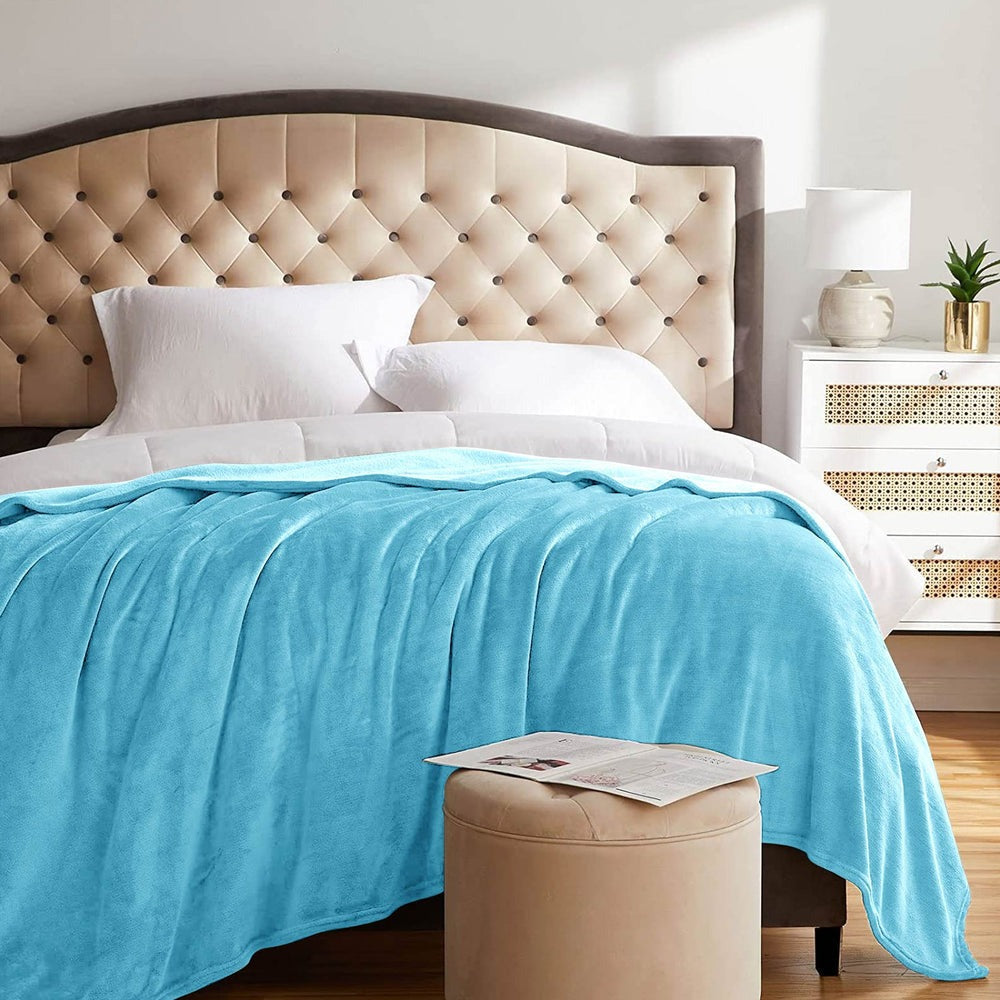 Flannel Moonlight Sky Blue Winter Blanket - Soft Mink Fleece Throw