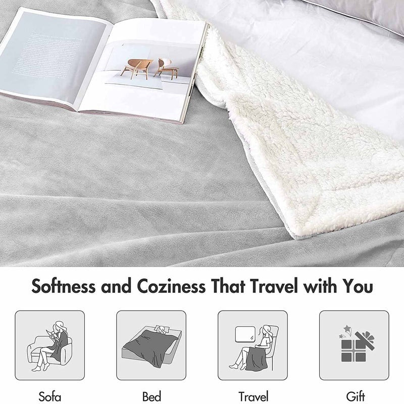 Ultra Soft Reversible Sherpa Throw Blanket – Silver | Luxurious Comfort for Every Home