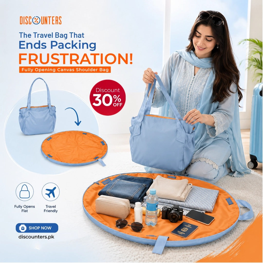 Fully Opening Canvas Shoulder Bag