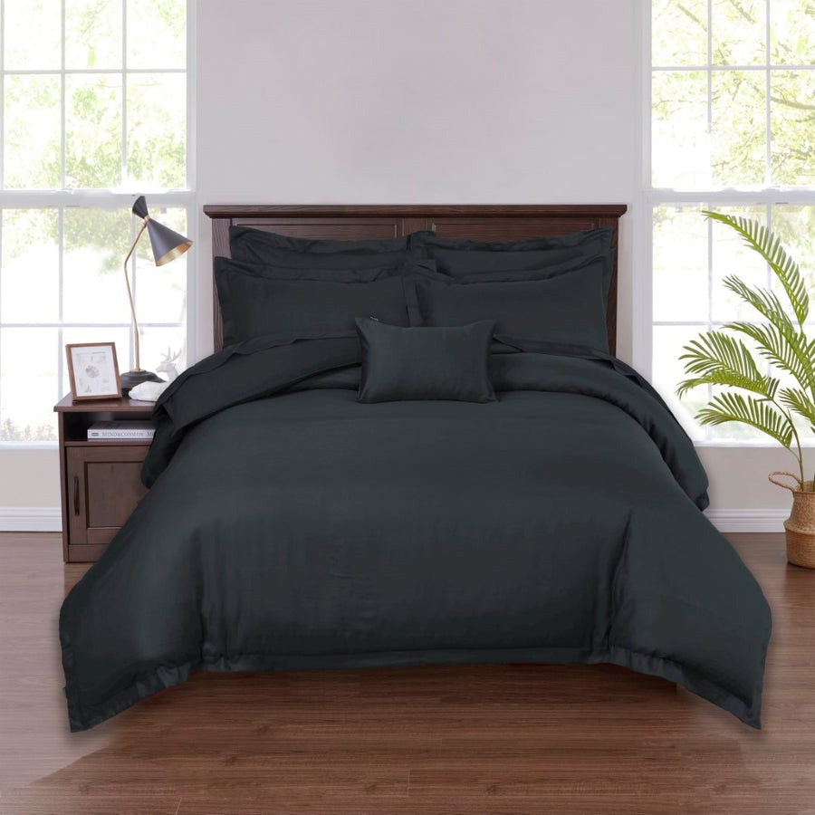 Luxury Stripe Satin Bedding Set – Charcoal | 6-Piece, King Size, Super Soft Fabric